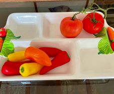 Vintage Japanese 4 Section Ceramic Serving Tray With Carrot Handles