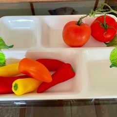Vintage Japanese 4 Section Ceramic Serving Tray With Carrot Handles