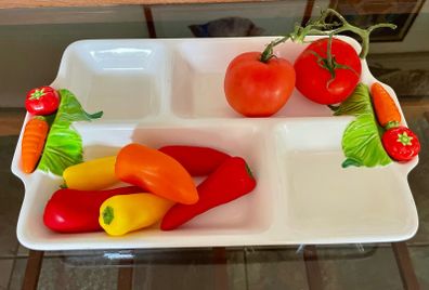 Vintage Japanese 4 Section Ceramic Serving Tray With Carrot Handles