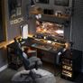 L Shaped Gaming Desk with LED Lights 120 x 80 cm Computer Power Outlet Reversible Corner Table Storage Shelves Monitor Stand Black Image 6