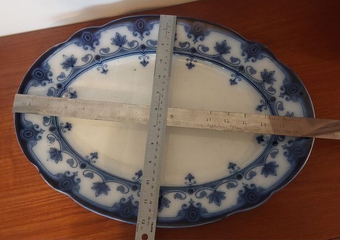 Fabulous Pair of Antique Flow Blue Victorian Graduated Platters, "Dudley" Pattern, by Ford & Sons, Burslem, Stoke-on-Trent, Circa 1893-1908, Perfect for Display
