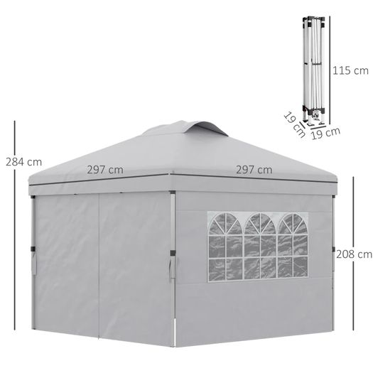 Pop-up Folding Party Gazebo 3 x 3 Adjustable Height with Sidewalls, Vents, Windows and Wheeled Carry Bag