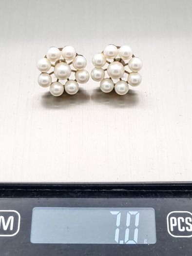 Vintage Gold Plated Faux Pearl Sterling Silver Earrings In Original Box