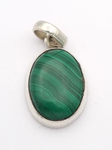 Vintage 925 Sterling Silver & Malachite Pendant