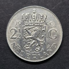 Netherlands 1966 Unc  2 1/2 Gulden - Juliana Silver coin