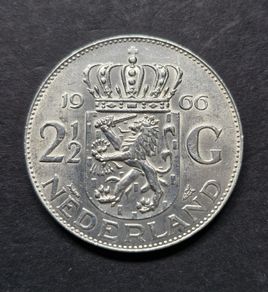 Netherlands 1966 Unc  2 1/2 Gulden - Juliana Silver coin
