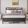 Double Bed Frame with LED Lights Storage Headboard,4ft6 Image 8