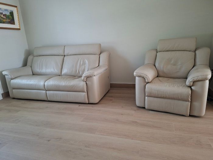 Italian leather sofa and reclining armchair