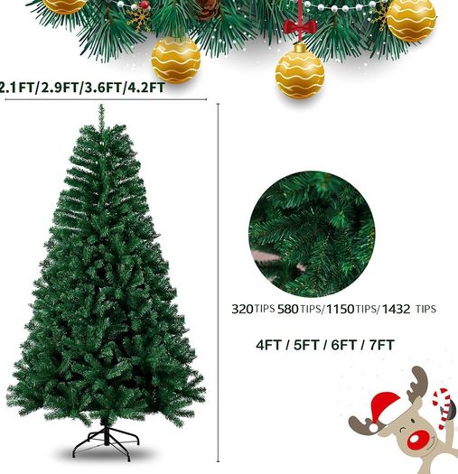 7ft Premium Christmas Tree 1432 Branch Tips Green Xmas Trees Bushy Artificial Christmas Tree Pine Tree with Metal Stand Easy to Assemble Realistic Spruce Branches Christmas Tree for Indoor and Outdoor