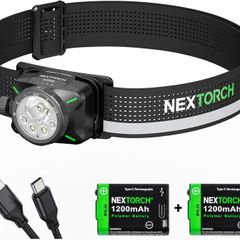 Nextorch E-Star 1300 Lumens Headlamp with 2 x USB-C Batteries, Dual Power