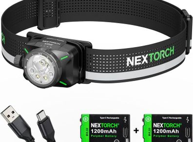 Nextorch E-Star 1300 Lumens Headlamp with 2 x USB-C Batteries, Dual Power