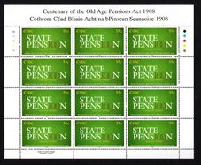 2008 Ireland Centenary of the Old Age Pensions Act Commemorative Stamp Sheetlet Plate 1A1A1A1A1A Mint Never Hinged (MNH)