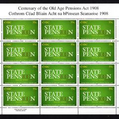 2008 Ireland Centenary of the Old Age Pensions Act Commemorative Stamp Sheetlet Plate 1A1A1A1A1A Mint Never Hinged (MNH)