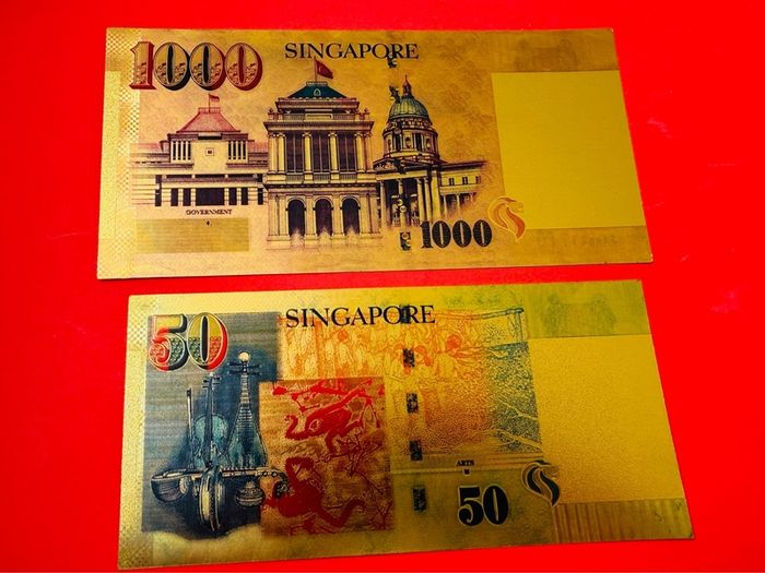 Singapore 1000 / 50 Dollars  Gold Foil Banknotes