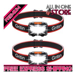 LED Head Torch, [2 Pack] COB Headlamp Super Bright Headlight, Adjustable with 3 Modes, Lightweight for Running, Camping, Fishing (FREE POSTAGE)