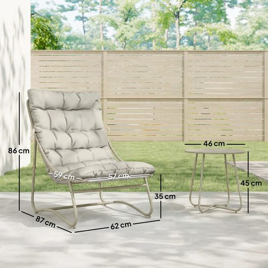 3-Piece Garden Set with 2 Lounge Chairs, Coffee Table and Cushions for Outdoor Patio Balcony Light Grey
