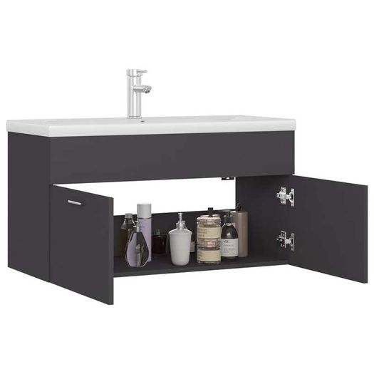 Sink Cabinet with Built-in Basin Grey Chipboard
