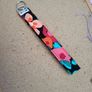 Hamdmade wrist belt keyring, fabric keychain, black and red flowers New Image 4