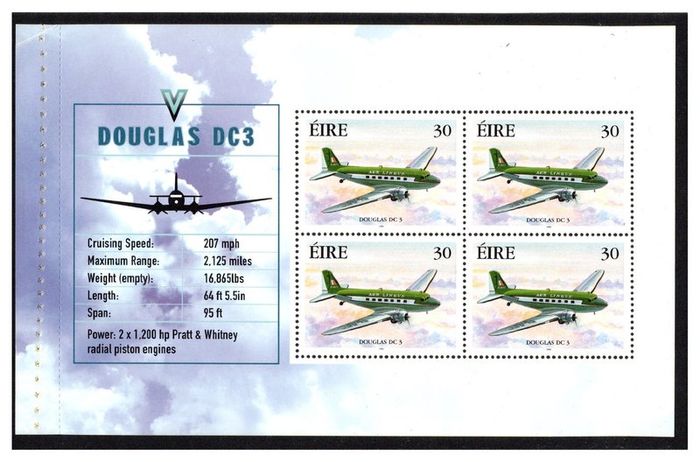1999 Ireland Commercial Aviation Commemorative Stamp Booklet Mint Never Hinged (MNH). Hibernian HB77. Scanned images of panes included but item is compete booklet