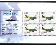 1999 Ireland Civil Aviation noting details of Douglas DC3 Commemorative Stamp Booklet Pane Mint Never Hinged (MNH). Hibernian HP115