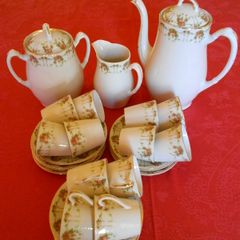 Limoges, France Vintage 26 Piece Gold Leaf Coffee Set.