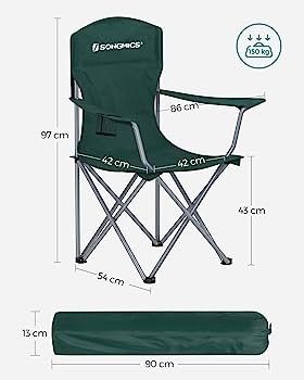 Set of 2 Folding Camping Chairs, Comfortable, Heavy Duty Structure, Max. Load Capacity 150 kg, with Cup Holder, Outdoor Chairs, Green (FREE SHIPPING)