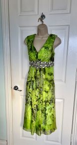 Stunning Libra Green & Silver Abstract Dress Size 12
