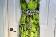 Stunning Libra Green &amp; Silver Abstract Dress Size 12