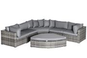 6 PCs Outdoor Rattan Wicker Sofa Set Bonzer Half Round Patio Conversation Furniture Set w/ Angled Corner Design, Cushions Grey