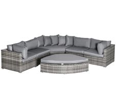 6 PCs Outdoor Rattan Wicker Sofa Set Bonzer Half Round Patio Conversation Furniture Set w/ Angled Corner Design, Cushions Grey