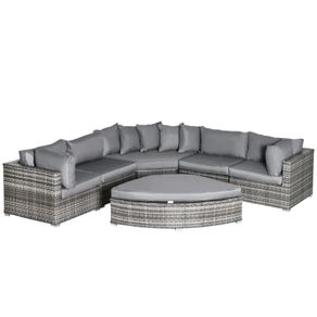 6 PCs Outdoor Rattan Wicker Sofa Set Bonzer Half Round Patio Conversation Furniture Set w/ Angled Corner Design, Cushions Grey