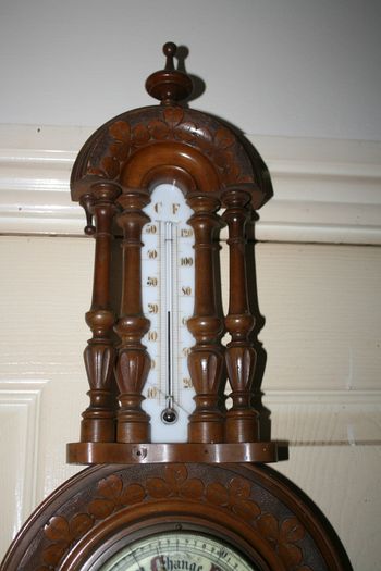 Vintage Barometer Thermometer Hand Carved Body Collectable 1950 Weather Checker L21"