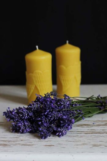 Pure beeswax candle with hearts. Valentines day gift.