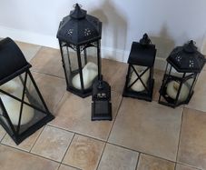 Set of 5 black metal lanterns with LED candles