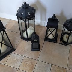 Set of 5 black metal lanterns with LED candles