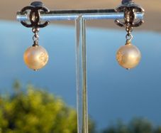 chanel pearl earrings with Crystal Heart Design Silver Hardware