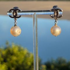 chanel pearl earrings with Crystal Heart Design Silver Hardware