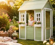 Wooden Kids Garden Playhouse with Planters  144cm Outdoor Play House