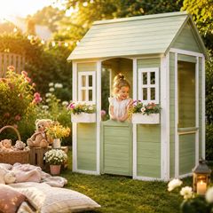 Wooden Kids Garden Playhouse with Planters  144cm Outdoor Play House