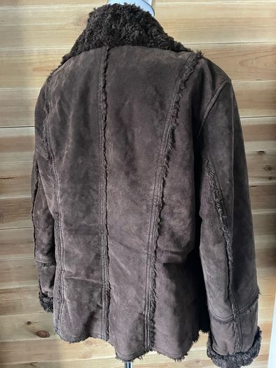 Shearling coat jacket fur suede leather women Gerry Webber size 10-12 brown