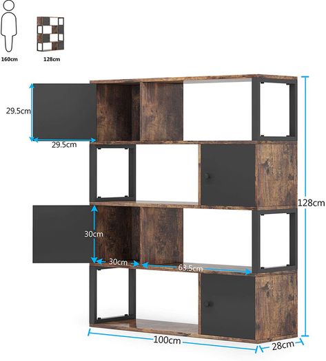 _Bookcase, Standing Shelf with 4 Open Compartments, Vintage Bookcase for Living Room, Industrial Storage Shelf with Cabinet