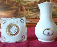 Donegal Parian China Claddagh Ring Clock And Vase Set Made In Ireland