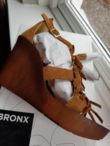 Bronx Tan Suede Wedge Sandals New