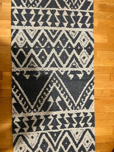 Click to see full view Product Image Product Image Product Image Product Image Product Image Product Image Product Image Durable 100% Recycled Cotton Rug Blue Cream Aztec Woven Flatweave Mat Tribal Kitchen Utility Living Room Hallway Rugs