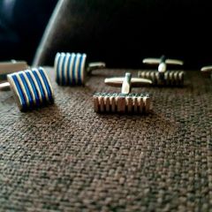4 Pairs Men's Cufflinks - Silver & Blue Modern Designs