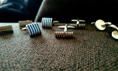 4 Pairs Men's Cufflinks - Silver & Blue Modern Designs