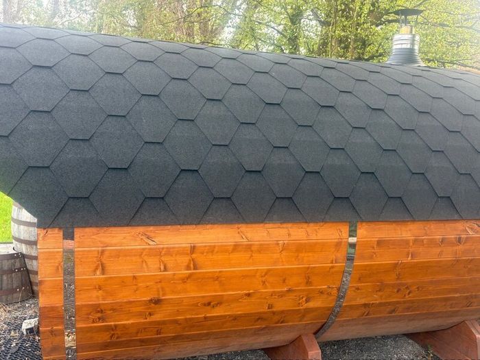 Sauna and cold barrell plunge with step