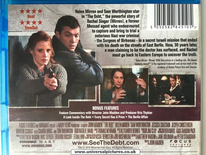 The Debt [2011] Helen Mirren, Sam Worthington & Jessica Chastain [Blu-ray Movie]