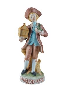 Victorian Man With Bird And Cage Figurine Vintage