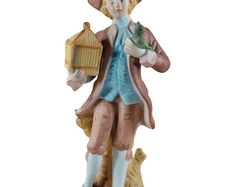 Victorian Man With Bird And Cage Figurine Vintage